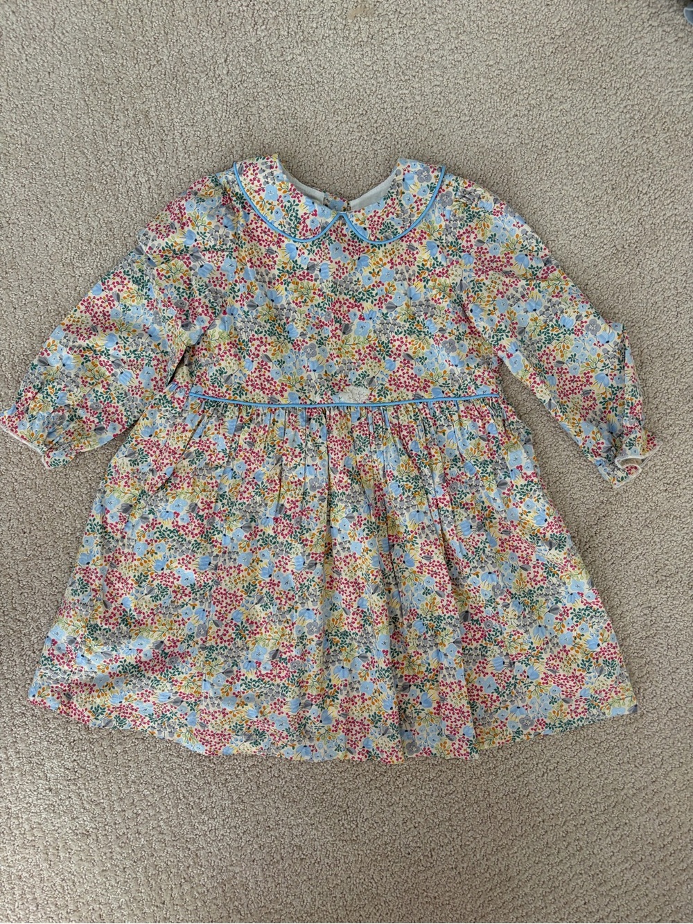 Girls Floral Peter Pan Collar Dress in Blue Multi